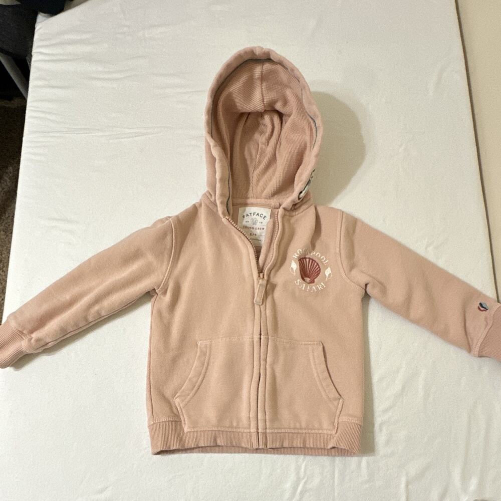 FatFace Young Crew Pink Hooded Full Zip Fleece Jacket Pockets Size 3/4